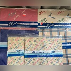 Vintage NOS Lot of 7 Cleo Gift Wrap All Occasions Birthday Wrapping Paper